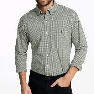 Ralph Lauren Shirt Blaire 100% Cotton Button Down Green And White Check …